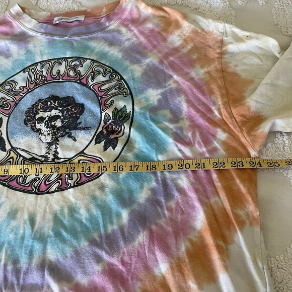 Daydreamer Grateful Dead Skull Roses Sz L Long Sleeve Cropped Shirt Distressed - Picture 4 of 9